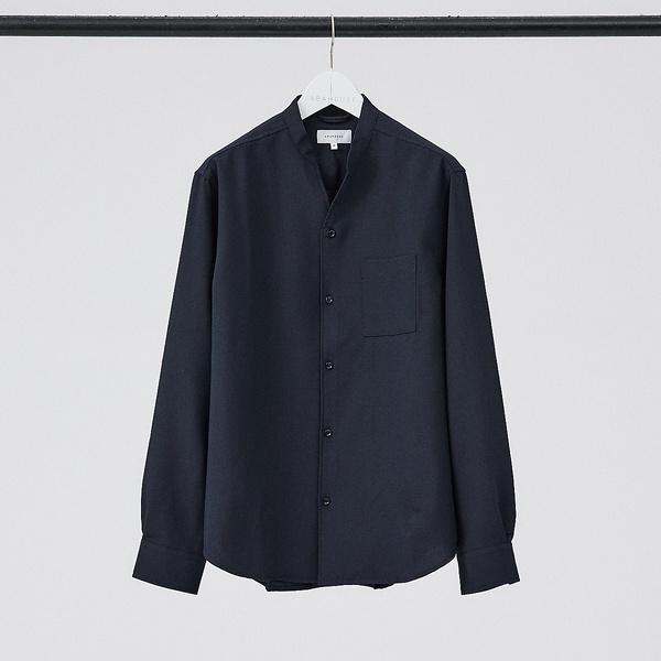 【定番】ストレッチ ノーカラー Vネック シャツ