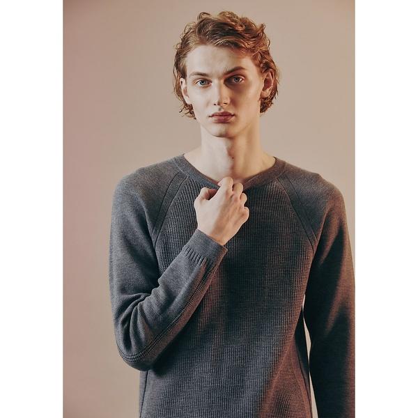 Wワッフル クルーネック プルオーバー ニット