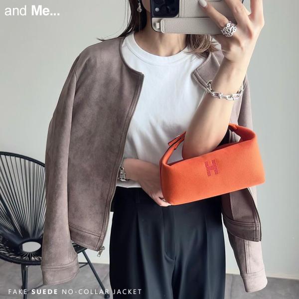 フェイクスエード ノーカラー ライダース ジャケット