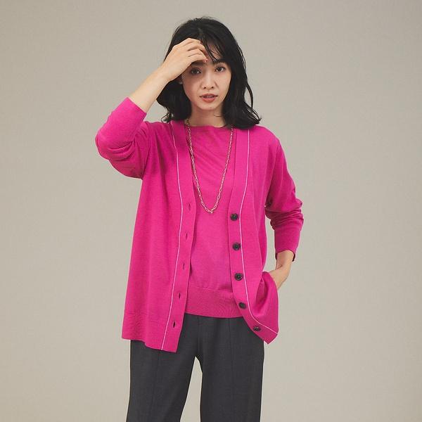 《アンサンブル対応》ウールハイゲージニットカーデ