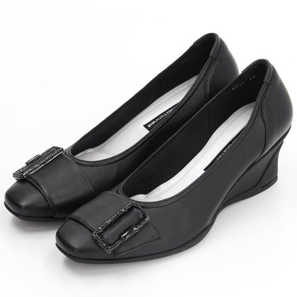 バックルモチーフスタイリッシュコンフォートウェッジパンプス