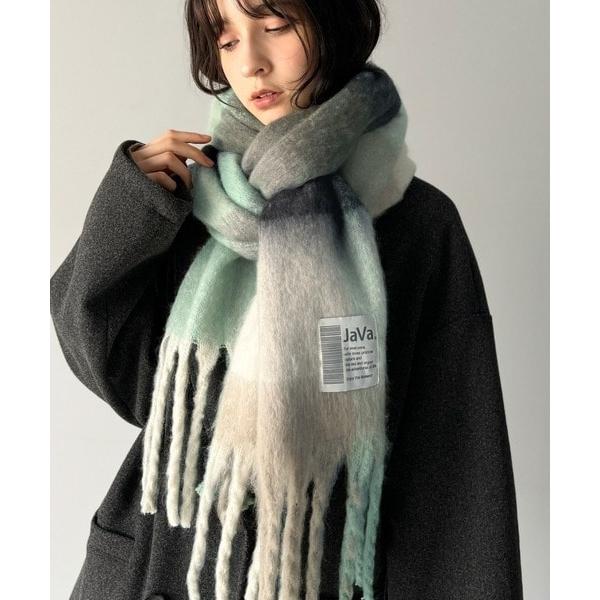 《JaVaジャバ コラボ》ふんわりぬくぬく。フェイクウールチェック柄大判マフラー