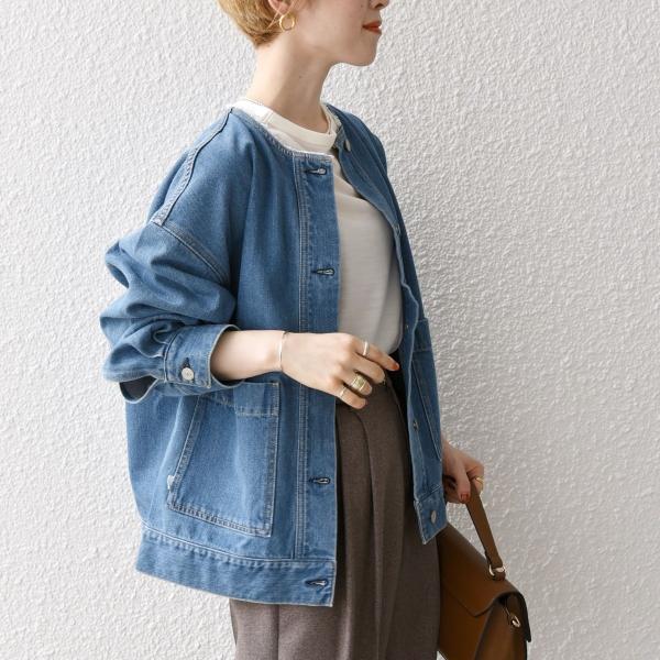 SHIPS any: ノーカラー デニム ブルゾン［SHIPS any DENIM］