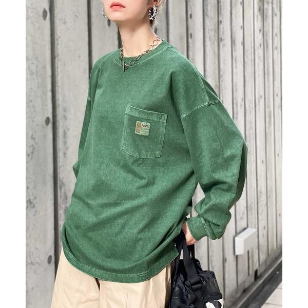 《JaVaジャバ コラボ》綿100％ピグメント加工ポケット付きロングTee