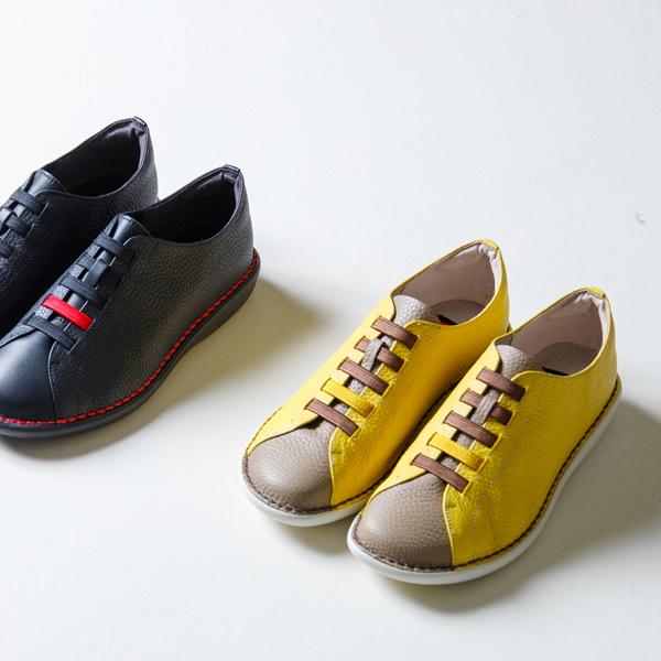 本革 ゆったり４E ゴムシューレース シューズ