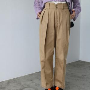 ワイドパンツ チノパン タック入りワイドチノパン レディース