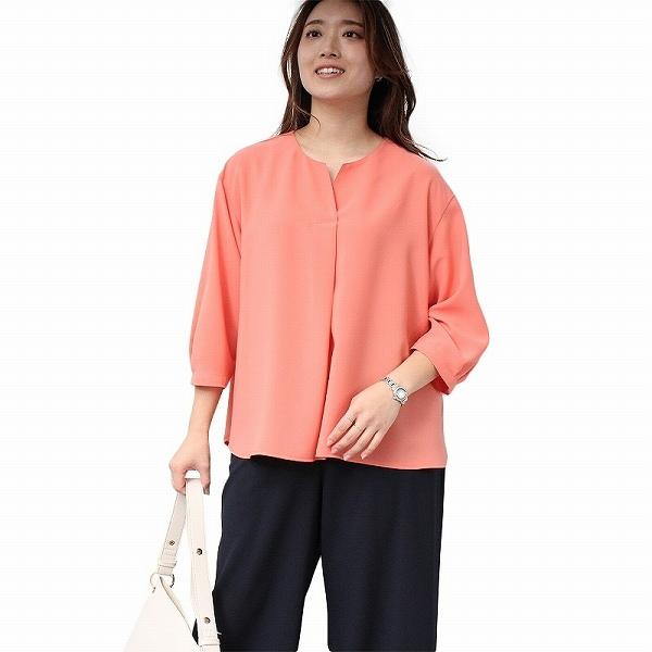 【大きいサイズ】スキッパー タックスリーブ ブラウス