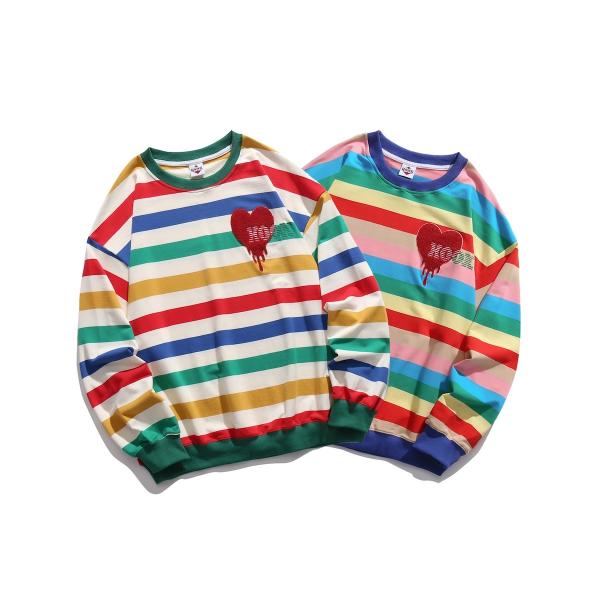 HOOK -original- 溶けるハート刺繍レインボーボーダーリンガースウェット