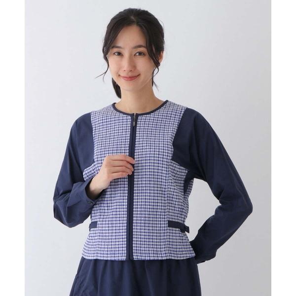 【小さいサイズ/洗える】ギンガムチェックジップアップブルゾン