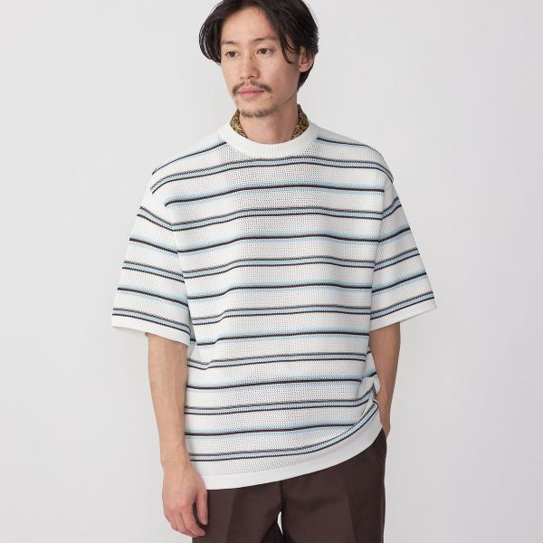 SHIPS:〈手洗い可能〉 AMOSSA(R) メッシュ ボーダー ニット Tシャツ