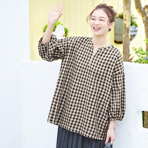 多ボタンバルーン袖ゆるブラウス
