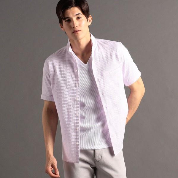 ヘリンボンジャカード スタンドカラーシャツ