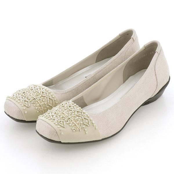 ビーズモチーフスタイリッシュコンフォートシューズ