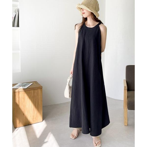 《JaVa ジャバコラボ》大人カジュアル。綿100％ワッシャー素材アメリカンスリーブワンピース