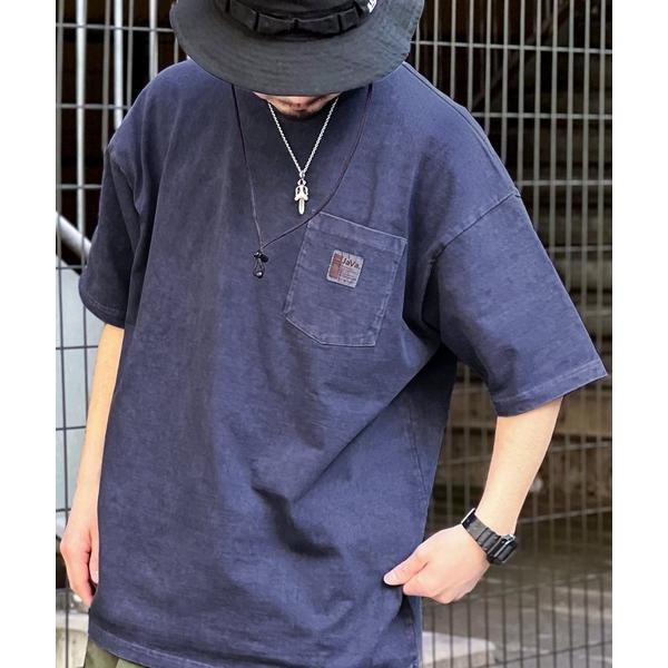 《JaVa ジャバコラボ》古着風ストリートMIX。綿100%ヘヴィーウエイト胸ポケピグメントTシャツ