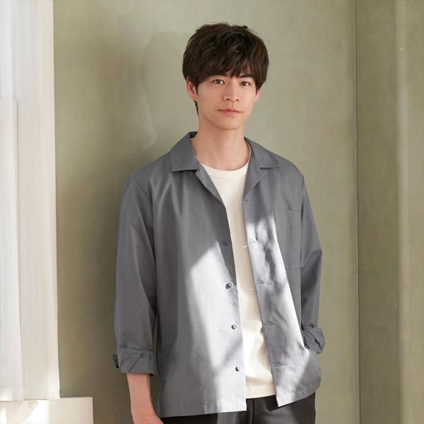 リップストップ オープンカラー 長袖 カジュアルシャツ