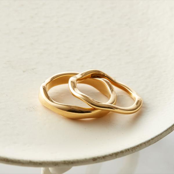 ウェーブ2連リング