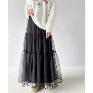 ふわっと愛らしく。チュールティアードロングスカートの商品画像