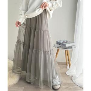 ふわっと愛らしく。チュールティアードロングスカートの詳細画像3