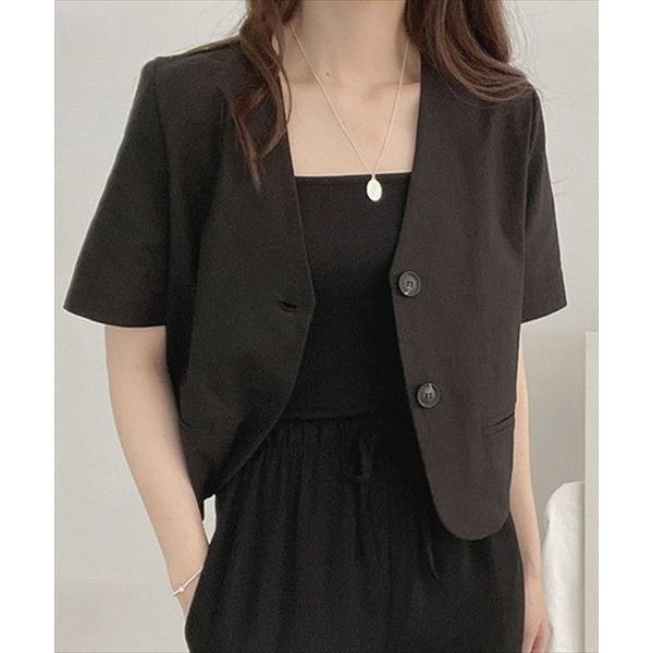レディース 半袖リネンライクシャツジャケット