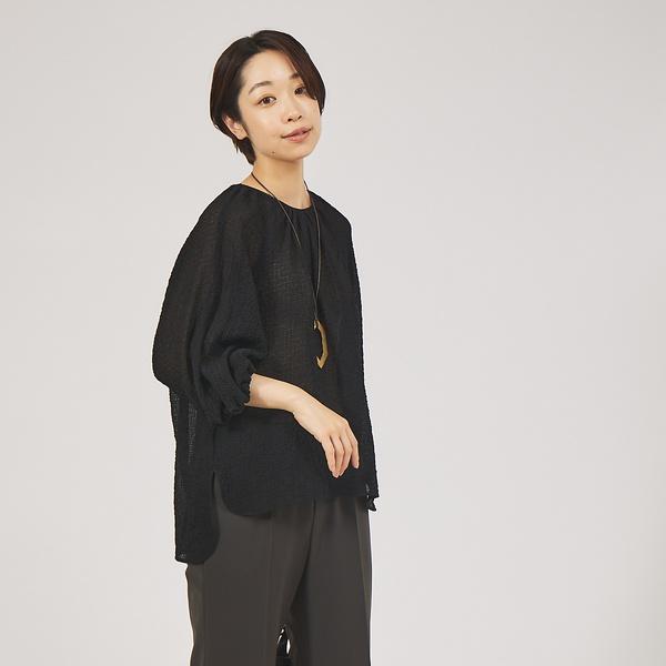 シアーサッカーパフブラウス