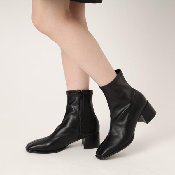 スクエアトゥストレッチヒールショートブーツ