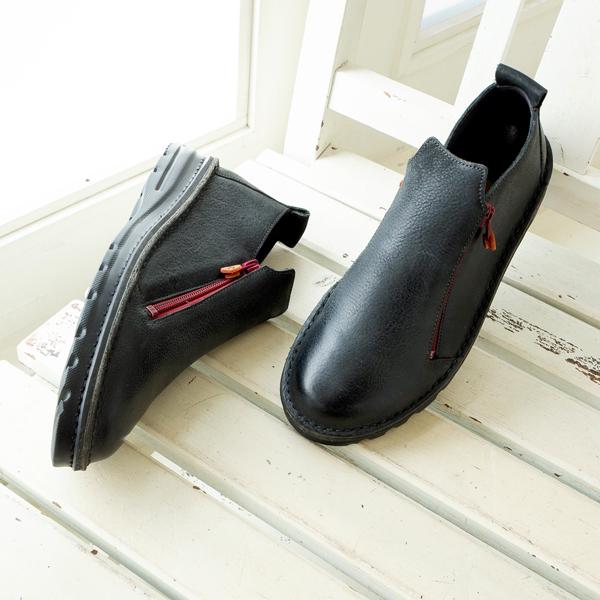 本革 軽量 ダブルファスナー カジュアルシューズ