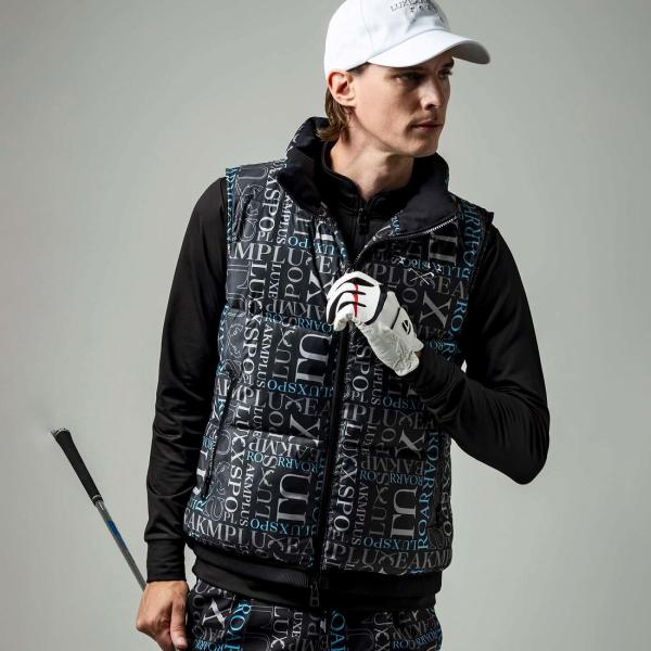 LUXEAKMPLUS×roar ゴルフ 総柄ロゴ中綿ベスト