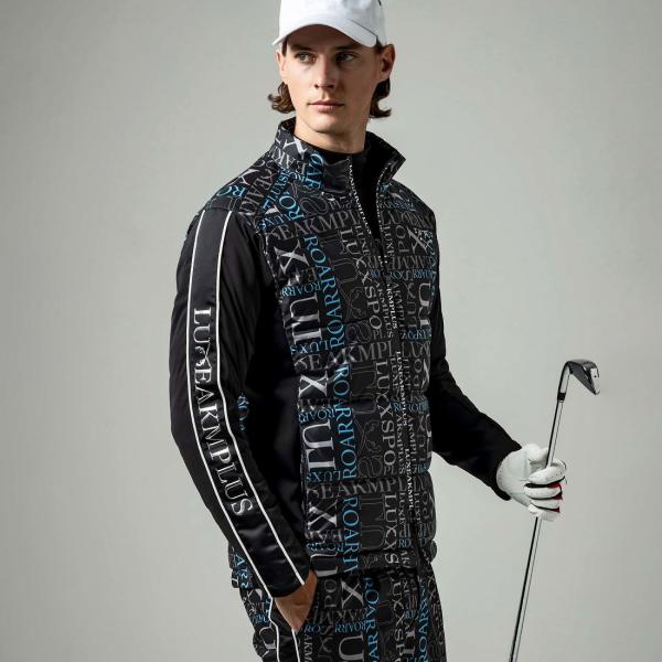 LUXEAKMPLUS×roar ゴルフ 総柄ロゴ中綿ブルゾン