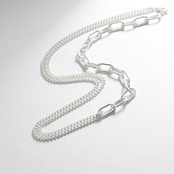 シルバー ミックスチェーン ケーブルカーブ ドレープ ネックレス