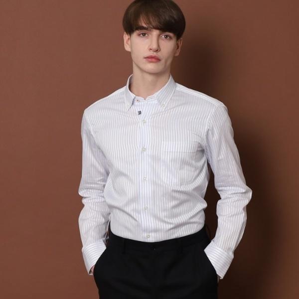 100／2 ヘリンボーンストライプ ボタンダウンシャツ