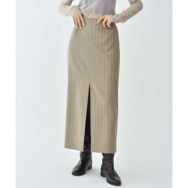 CODE A ｜ wool stripe slit long skirt
