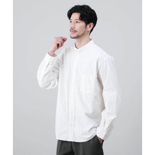 ＜Upscape Audience＞日本製 ワンウォッシュ バンドカラー 長袖テーパードシャツ