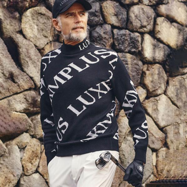 ゴルフ 総柄ロゴモックネックニット