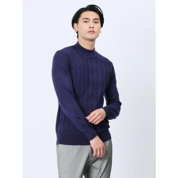 アレキサンダージュリアン ウォッシャブル ウール混リンクスダイヤ モックネックニット