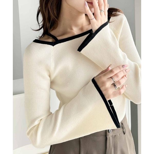 【mily bilet】大人に色っぽく。2wayクロスストラップ袖フレアリブニット