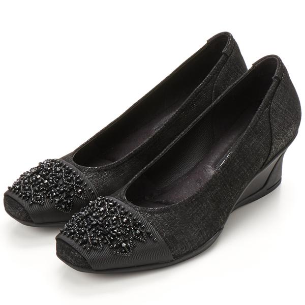 【大きいサイズ】ビーズモチーフスタイリッシュコンフォートウェッジパンプス