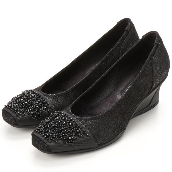 【大きいサイズ】ビーズモチーフスタイリッシュコンフォートウェッジパンプス