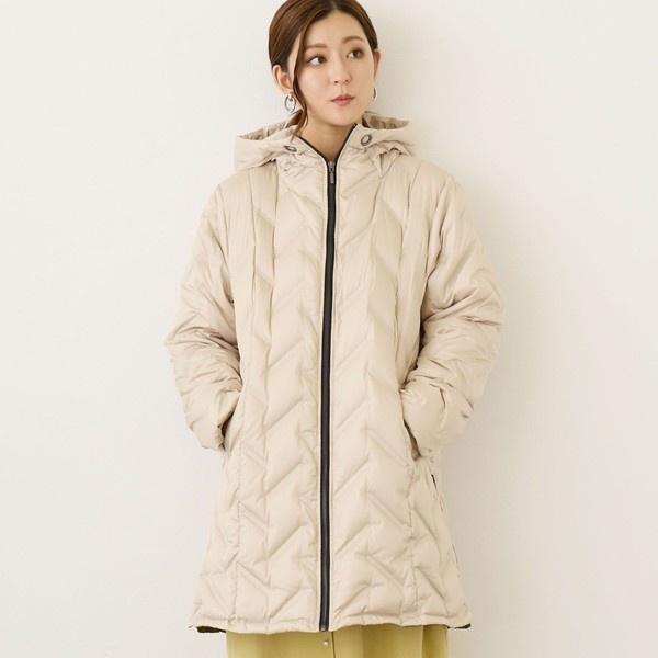 エンボス加工 シームレスダウン ロングコート／タフタ