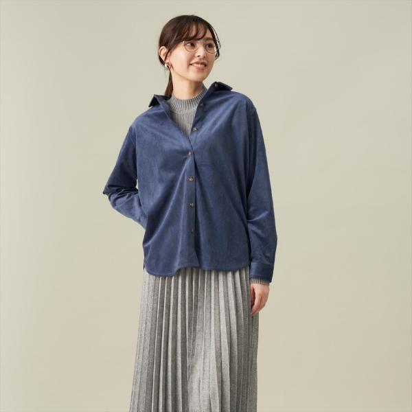 【Pitta Re:)】ショートラウンドテール レギュラー衿 長袖 コーデュロイ風シャツ