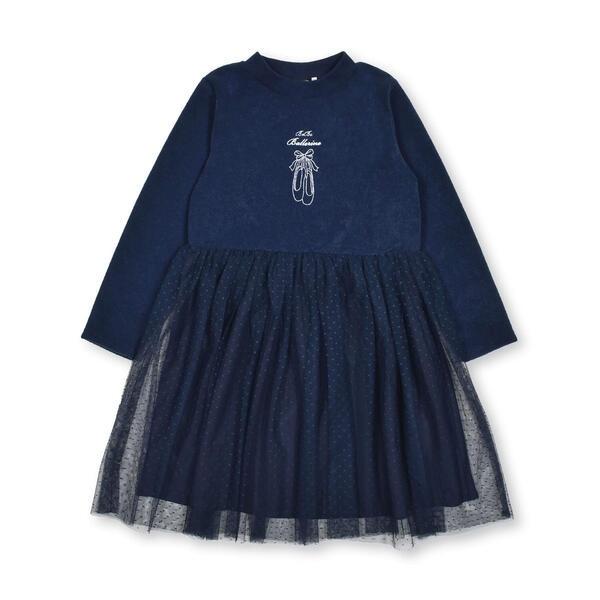 バレエシューズ刺しゅうチュール切替ワンピース(80~150cm)
