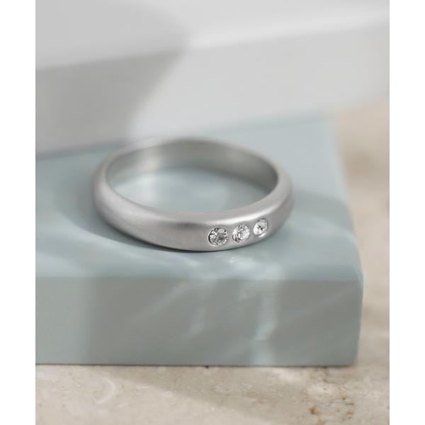 ３粒ビジュー×マットメタルピンキーリング