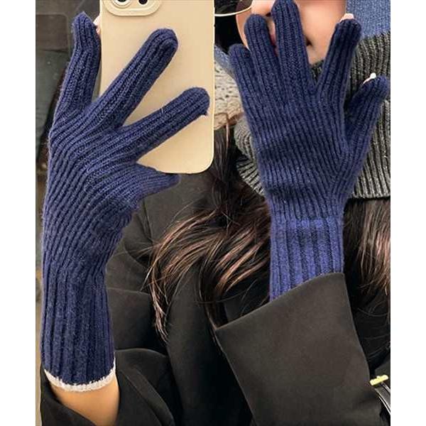 レディース 【タッチパネル対応】バイカラーリブ編み手袋