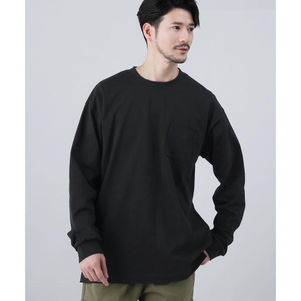 ＜Upscape Audience＞日本製MVS天竺グラスポケ付きC/Nテーパード長袖Tシャツ