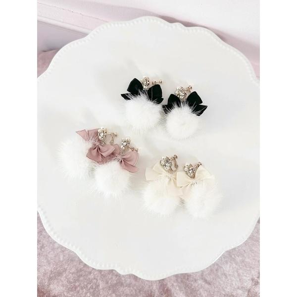 お嬢さんミンクファーリボンイヤリング