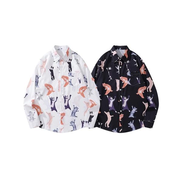 【HOOK】かわいい動物イラスト総柄プリントシャツ