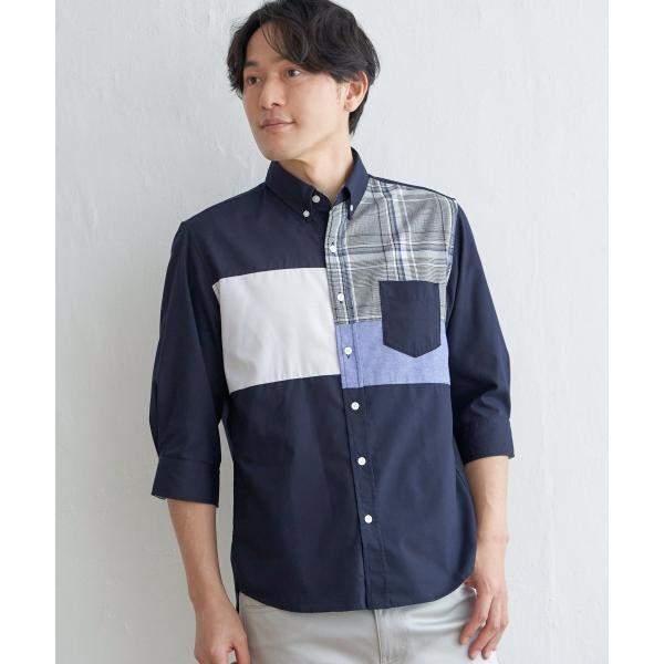 7分袖ブロックス切り替えシャツ