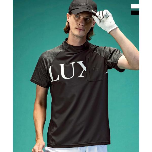 LUXEAKMPLUS ゴルフ 配色ロゴ半袖モックネックTシャツ