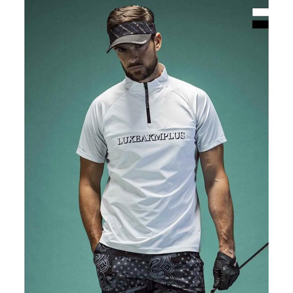 LUXEAKMPLUS ゴルフ 配色ハーフジップ半袖モックネックTシャツ