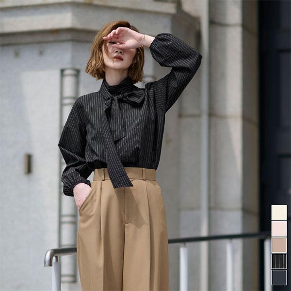 ボウタイ付シアーハイネックブラウス